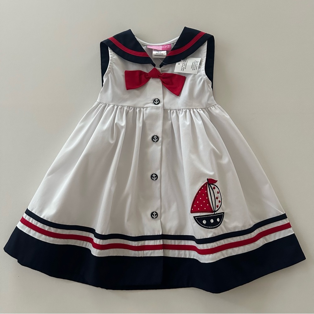 Good Lad 3T Toddler Girl Nautical Sailboat Dress Red Bow NWT Summer